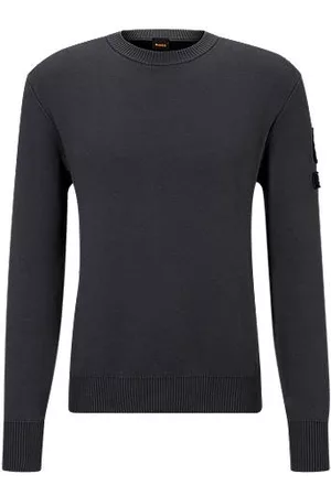 HUGO BOSS Miehet Neuletakit - Organic-cotton sweater with sleeve badges