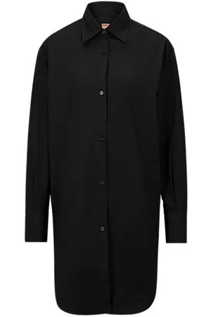 HUGO BOSS Naiset Puserot - Longline blouse in cotton poplin with point collar