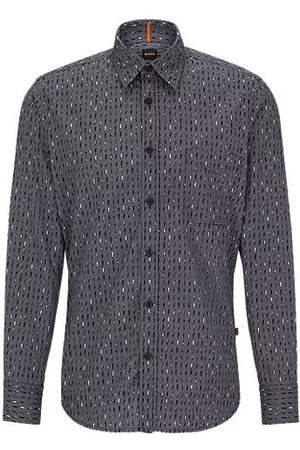 HUGO BOSS Miehet Paidat - Regular-fit shirt in printed cotton poplin