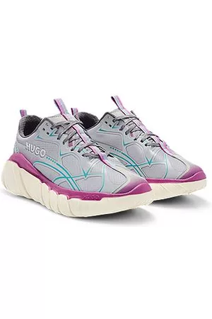 HUGO BOSS Miehet Tennarit - Mixed-material trainers with decorative reflective waves