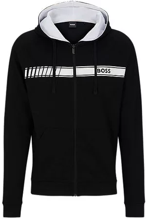 HUGO BOSS Miehet Pyjamat - Organic-cotton zip-up hoodie with stripe and logo