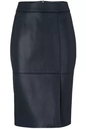 HUGO BOSS Naiset Kynähameet - Slim-fit pencil skirt in grained leather