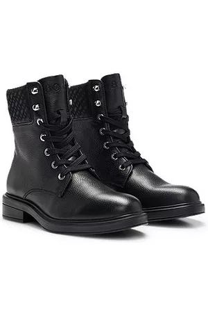 HUGO BOSS Naiset Nauhalliset saappaat - Tumbled-leather lace-up boots with monogram collar