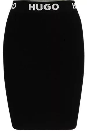 HUGO BOSS Naiset Minihameet - Ribbed mini skirt in stretch fabric with logo waistband