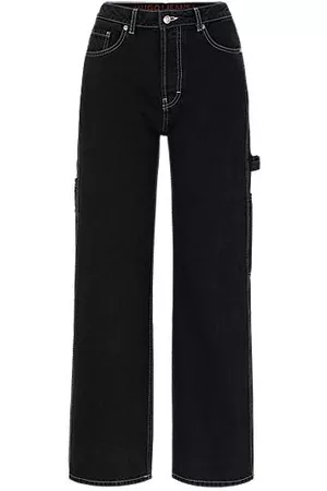 HUGO BOSS Naiset Suorat Farkut - Relaxed-fit jeans in black rigid denim