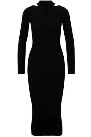 HUGO BOSS Naiset Neulemekot - Long-sleeved knitted tube dress with cut-out details