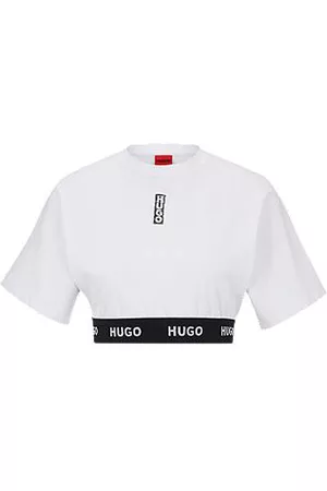 HUGO BOSS Naiset T-paidat - Cotton-jersey cropped T-shirt with logo waistband