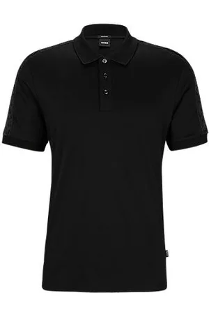 HUGO BOSS Miehet Pikee - Mercerised-cotton polo shirt with monogram-jacquard trim