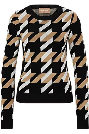 HUGO BOSS Naiset Neuletakit - Knitted jacquard-pattern sweater with logo trim