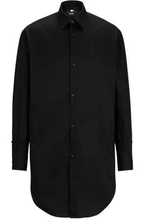 HUGO BOSS Miehet Paidat - Longline regular-fit shirt in easy-iron cotton poplin