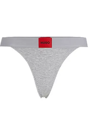 HUGO - Stretch-cotton thong briefs with red logo label