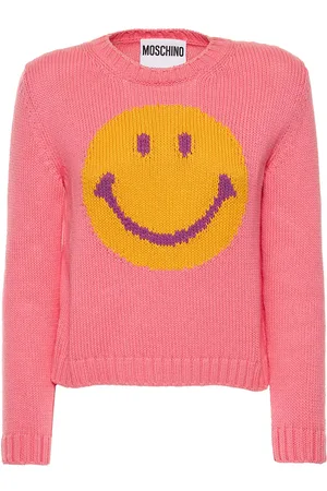 Moschino Naiset Collegepaidat - Cotton Knit Smiley Crewneck Sweater