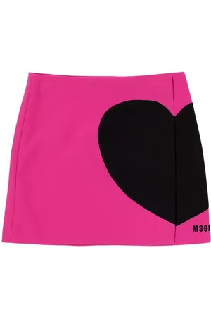 Msgm Tytöt Printtihameet - Heart Print Cotton Mini Skirt W/ Logo