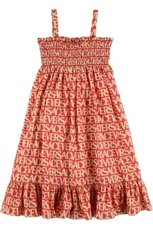VERSACE Printed Cotton Midi Dress W/ Ruffles