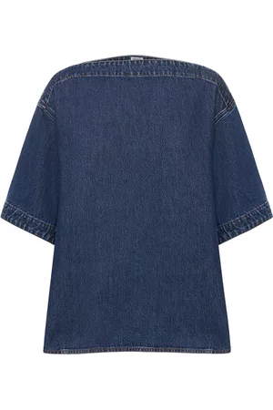 Totême Naiset Farkkupaidat - Dart Neck Organic Cotton Denim Top