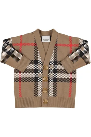 Burberry Icon Check Wool Blend Knit Cardigan