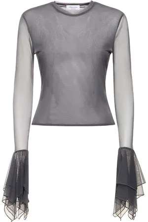 BLUMARINE Tulle Ruffled Long Sleeve Top
