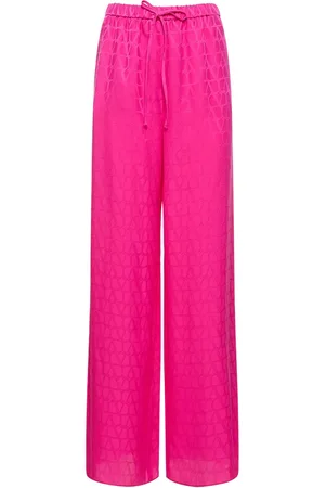 VALENTINO Silk Satin Logo Jacquard Wide Pants