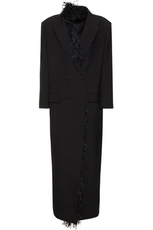 VALENTINO Double Breast Wool Coat W/feathers