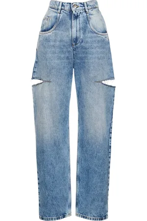 Maison Margiela High Rise Denim Straight Jeans W/ Cuts