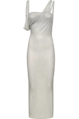 The Attico Sheer Jersey Midi Dress W/ Crystals