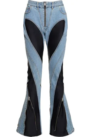 MUGLER Spiral Denim & Jersey Zip Skinny Jeans