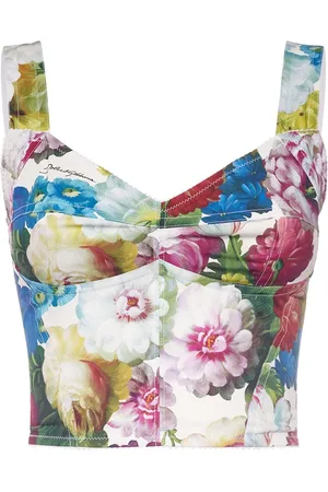 Dolce & Gabbana Flower Print Cotton Poplin Bustier Top