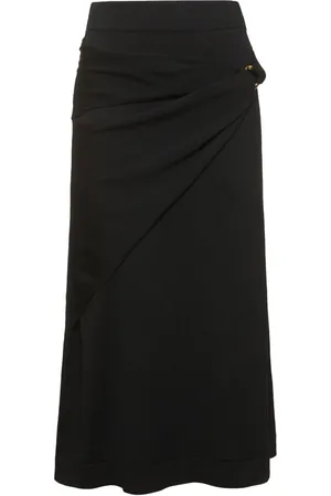 Jil Sander Wool Knit Draped Midi Skirt W/ Ring