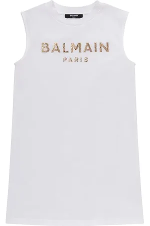 Balmain Embellished Logo Cotton Jersey Dress