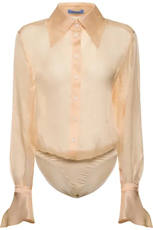 MUGLER Silk Tulle Long Sleeved Bodysuit