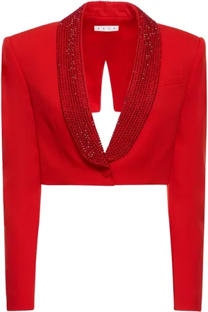 AREA Embellished Wool Cropped Blazer