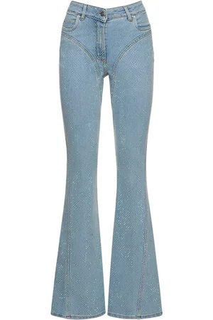 MUGLER Stretch Denim Flared Pants W/crystals