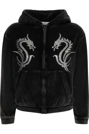 Alexander Wang Cropped Zip Up Cotton Hoodie