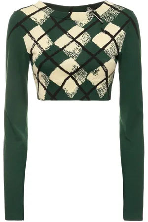 Burberry Check Cotton Knit Long Sleeve Sweater