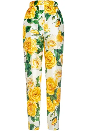 Dolce & Gabbana Silk Mikado Rose Print Straight Pant