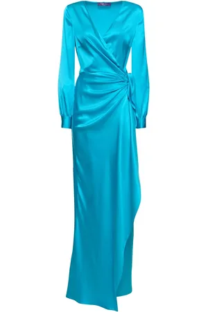 Ralph Lauren Saundra Silk Satin Long Wrap Dress