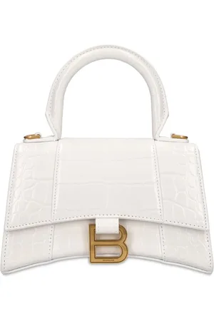 Balenciaga Xs Hourglass Croc Embossed Leather Bag