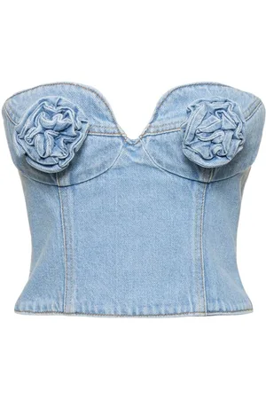 MAGDA BUTRYM Cotton Denim Corset W/ Flowers
