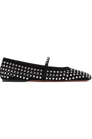 Amina Muaddi 10mm Ane Suede & Crystal Flats