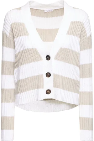 Brunello Cucinelli Striped Cotton Blend Cardigan