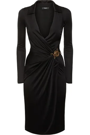 VERSACE Stretch Crepe Jersey Wrap Midi Dress