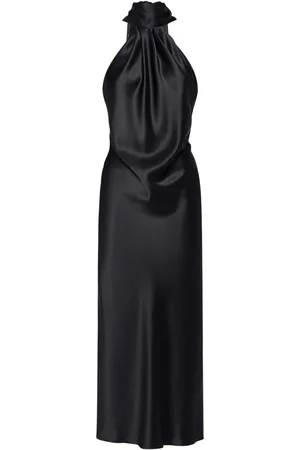 Max Mara Moli Satin Long Dress W/ Self-tie Panel