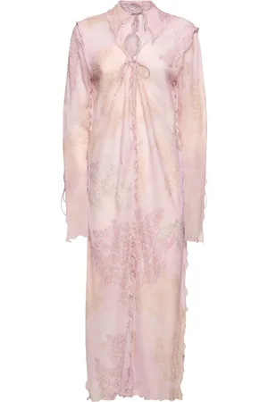 Acne Studios Printed Cotton & Silk Long Kaftan Dress