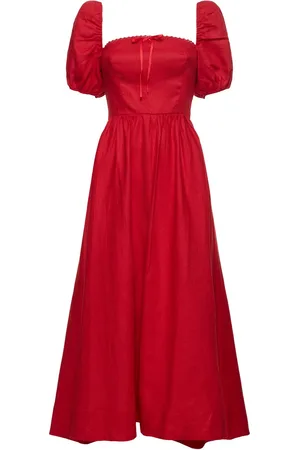 Reformation Marella Linen Puff Sleeve Midi Dress