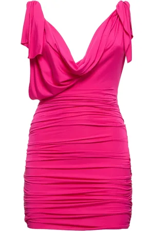 The Attico Gathered Jersey V-neck Mini Dress