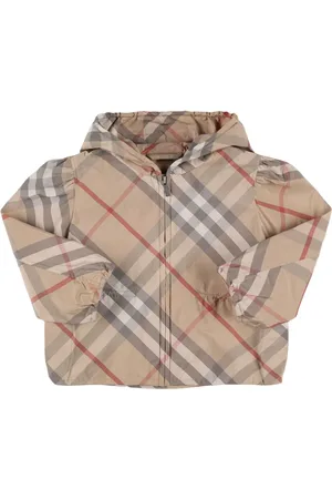Burberry Check Print Cotton Blend Hooded Jacket