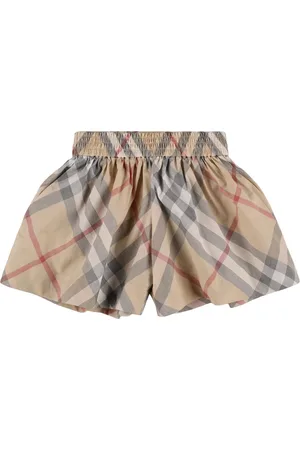 Burberry Check Print Cotton Gabardine Shorts