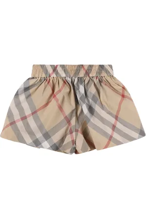 Burberry Check Print Cotton Gabardine Shorts
