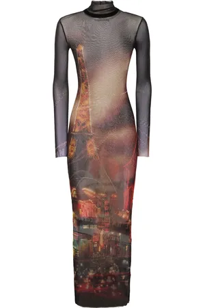 Jean Paul Gaultier Pigalle Printed Mesh Long Dress