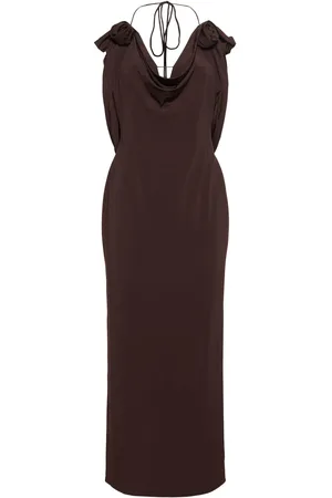 MAGDA BUTRYM Jersey Halter Neck Midi Dress W/ Roses